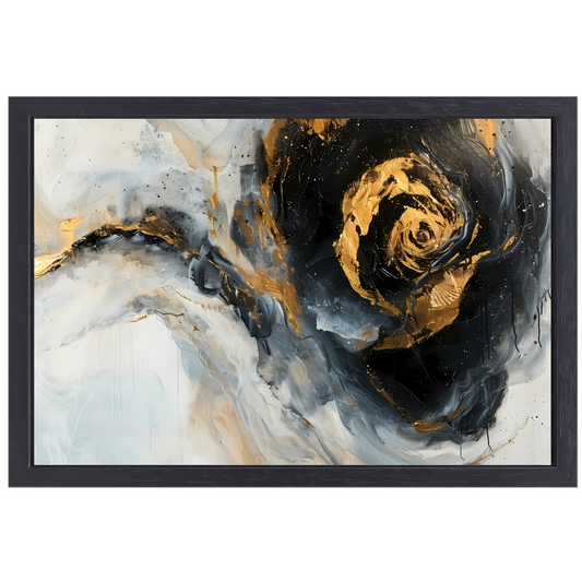 Moderne abstracte expressie in goud en blauwtinten canvas met baklijst