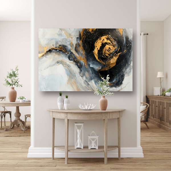 Moderne abstracte expressie in goud en blauwtinten poster