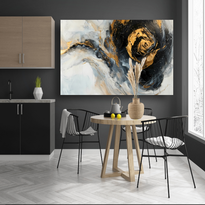 Moderne abstracte expressie in goud en blauwtinten poster