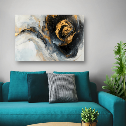 Moderne abstracte expressie in goud en blauwtinten poster