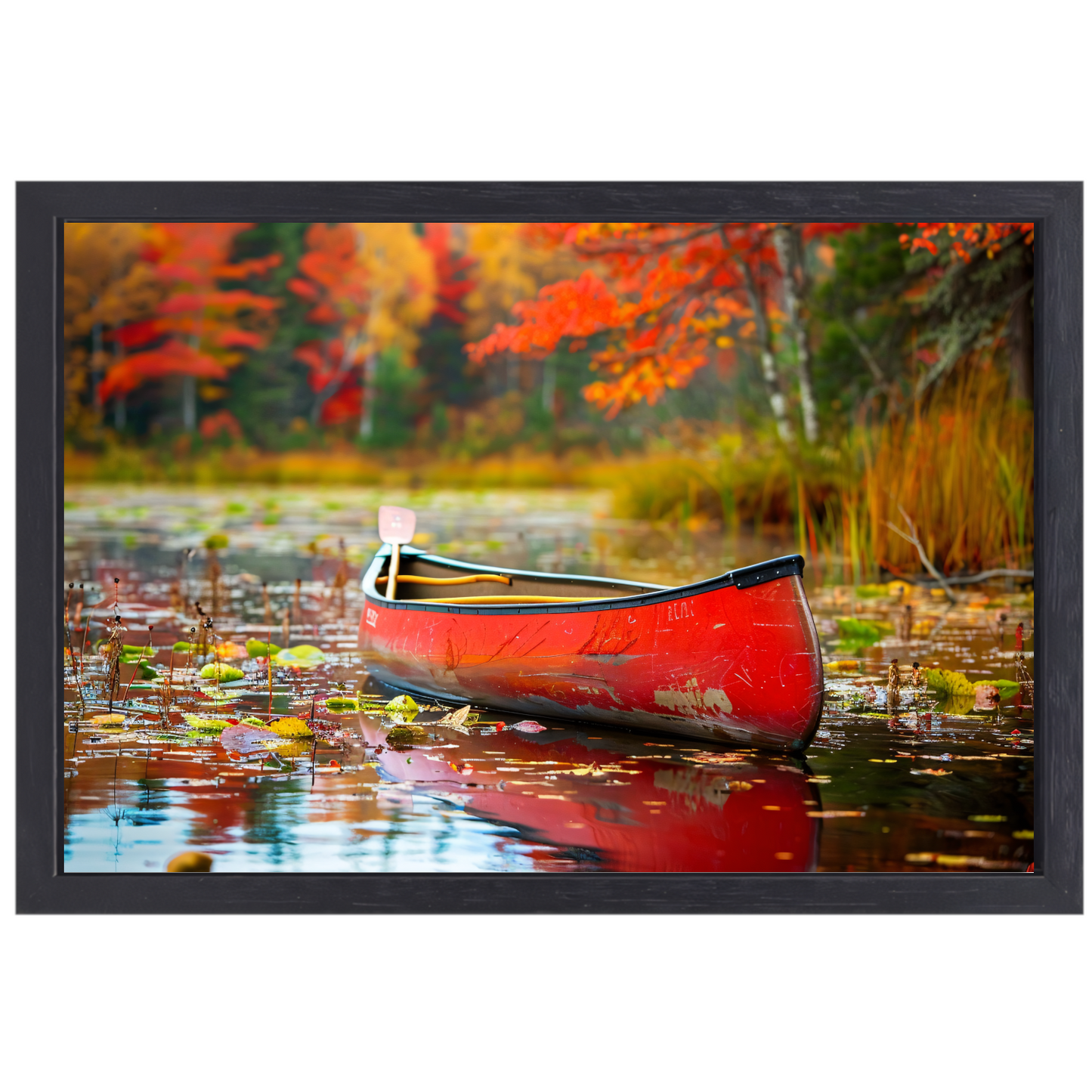 Impressionistische kano op kalm meer canvas met baklijst