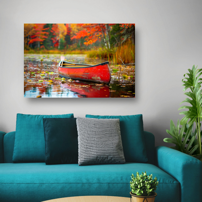 Impressionistische kano op kalm meer canvas met baklijst