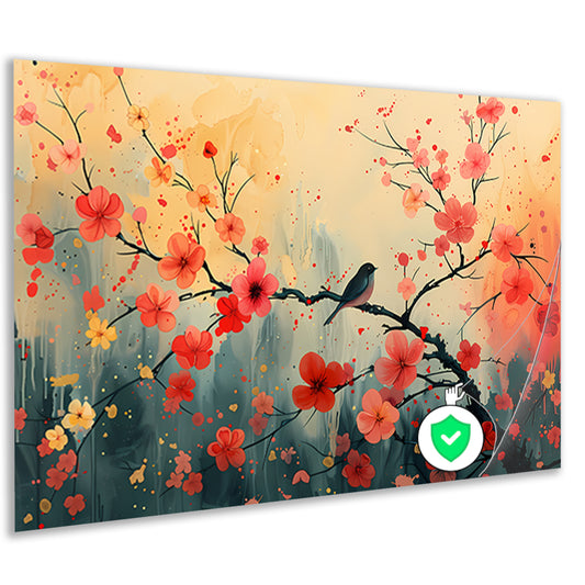 Aquarel vogel bloesemtak poster