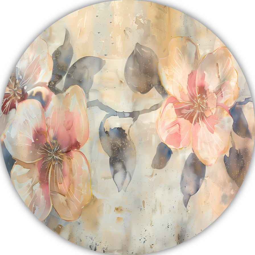 Bloeiende abstractie in aquarel met zachte tinten aluminium muurcirkel