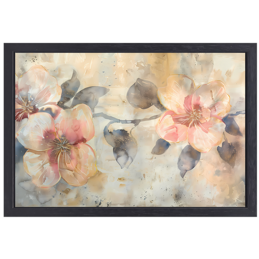 Bloeiende abstractie in aquarel met zachte tinten canvas met baklijst