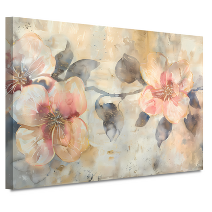 Bloeiende abstractie in aquarel met zachte tinten canvas