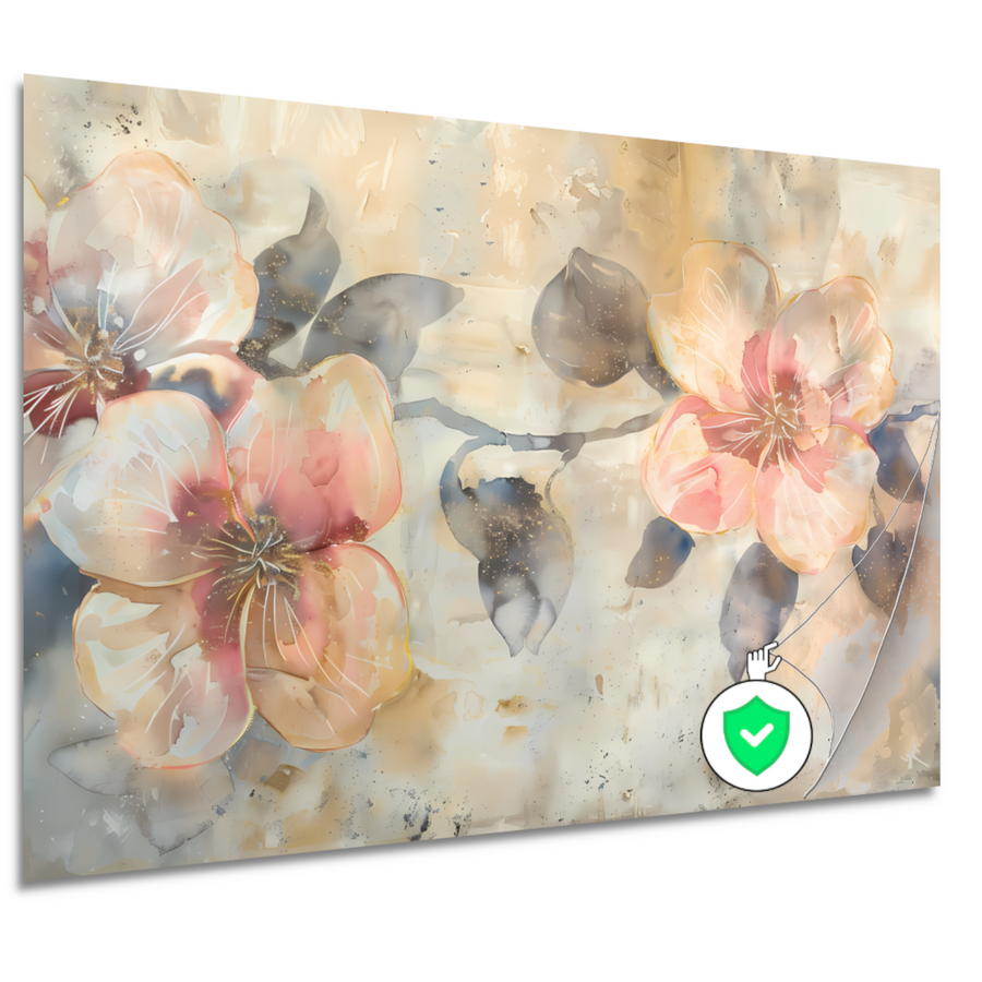 Bloeiende abstractie in aquarel met zachte tinten poster