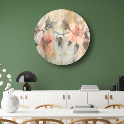 Bloeiende abstractie in aquarel met zachte tinten forex muurcirkel
