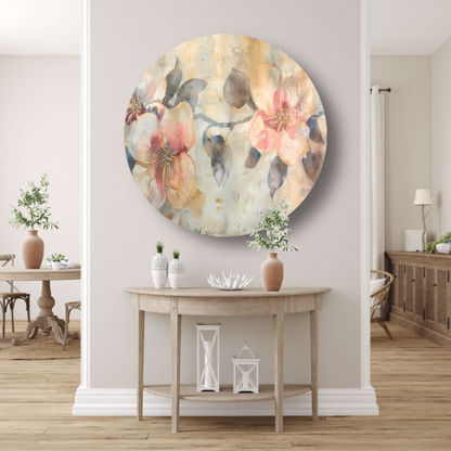 Bloeiende abstractie in aquarel met zachte tinten forex muurcirkel