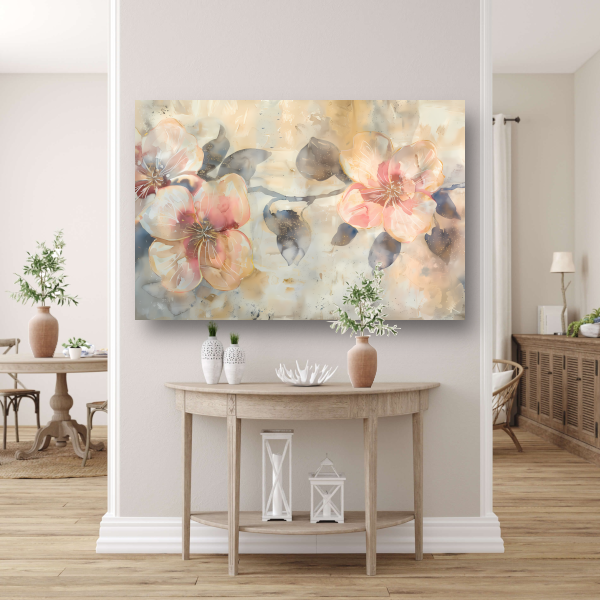 Bloeiende abstractie in aquarel met zachte tinten poster