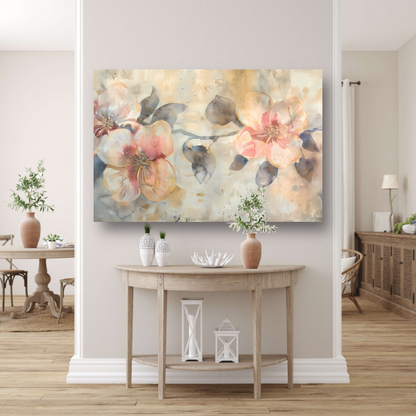 Bloeiende abstractie in aquarel met zachte tinten poster