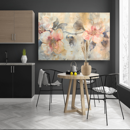 Bloeiende abstractie in aquarel met zachte tinten poster