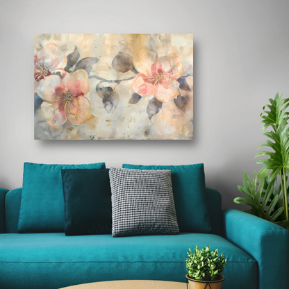 Bloeiende abstractie in aquarel met zachte tinten poster