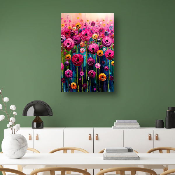 Levendige abstracte bloemenpracht in kleur canvas met baklijst