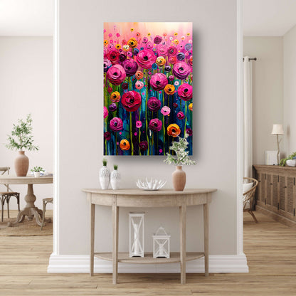 Levendige abstracte bloemenpracht in kleur canvas met baklijst