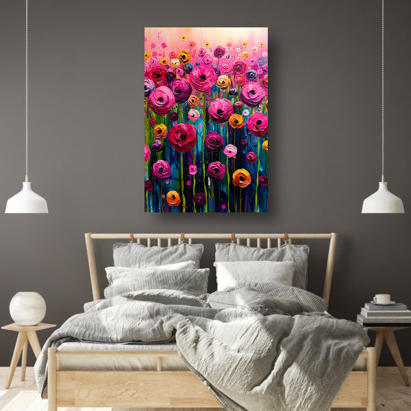 Levendige abstracte bloemenpracht in kleur canvas met baklijst