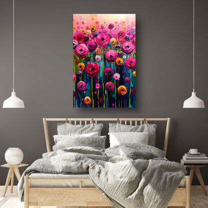 Levendige abstracte bloemenpracht in kleur canvas met baklijst