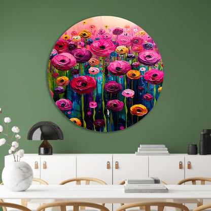 Levendige abstracte bloemenpracht in kleur aluminium muurcirkel
