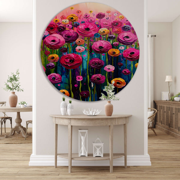 Levendige abstracte bloemenpracht in kleur aluminium muurcirkel
