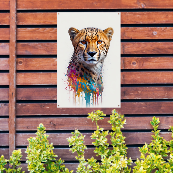 Abstract Cheetah in Kleurexplosie tuinposter