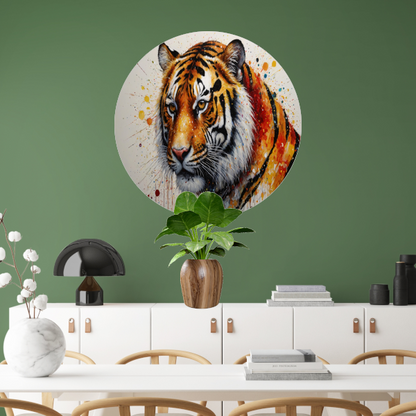 Kleurrijk Portret van een Tijger in Abstracte Stijl aluminium muurcirkel