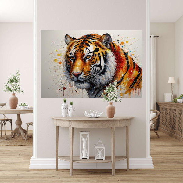 Kleurrijk Portret van een Tijger in Abstracte Stijl poster
