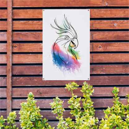 Abstracte waterverf vogel in kleurrijke lijnen tuinposter