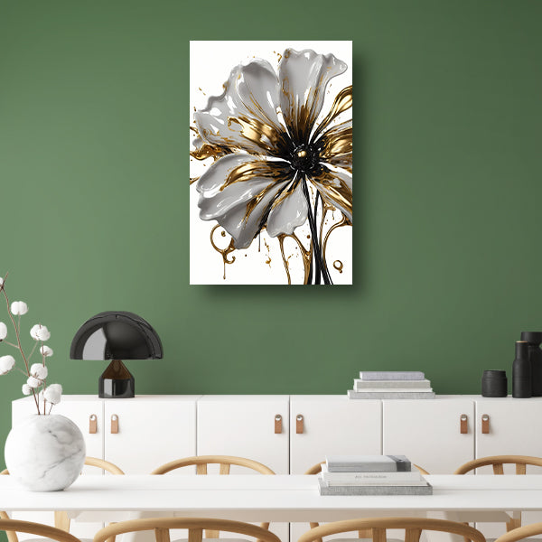 Abstracte Gouden Bloem op Wit canvas