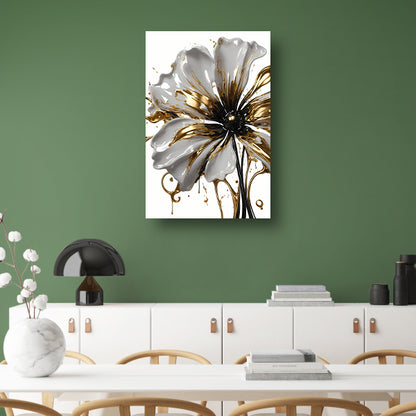 Abstracte Gouden Bloem op Wit canvas met baklijst