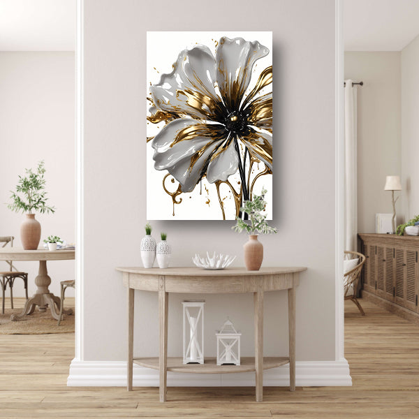 Abstracte Gouden Bloem op Wit canvas