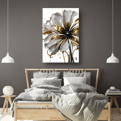 Abstracte Gouden Bloem op Wit canvas