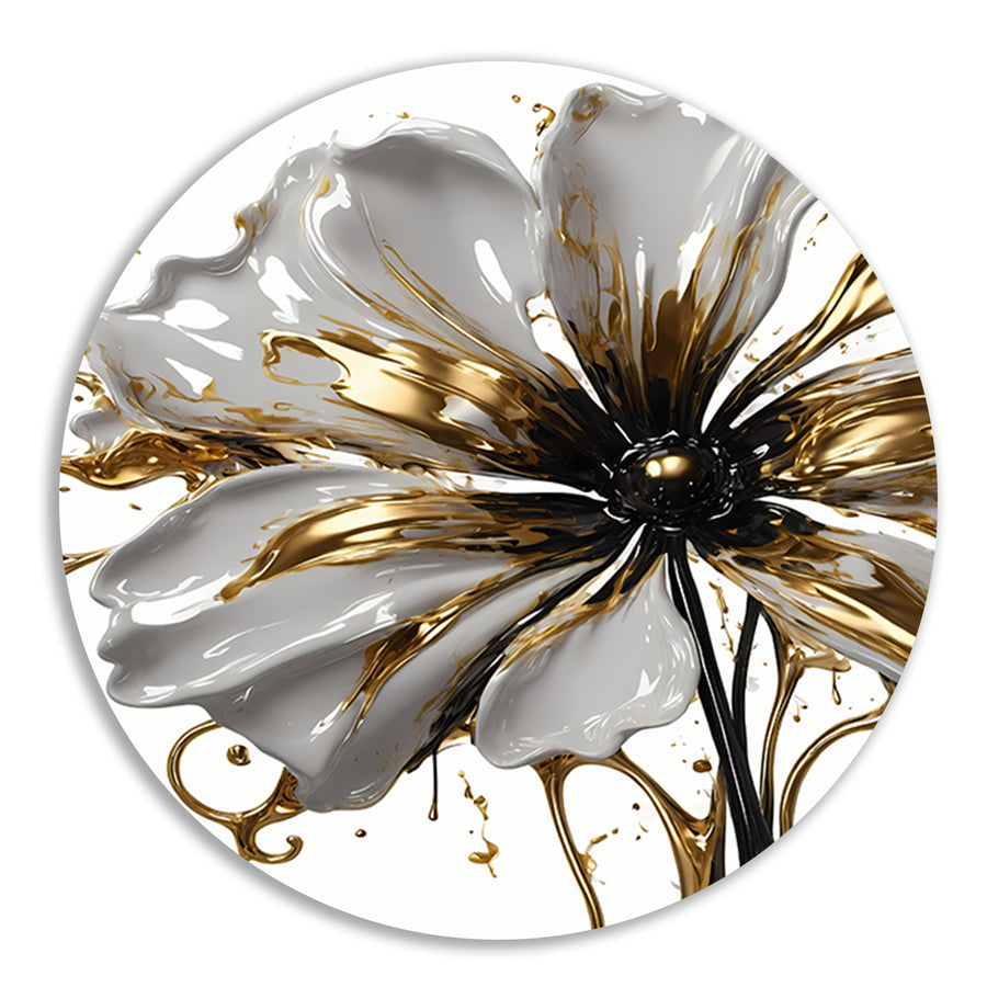 Abstracte Gouden Bloem op Wit forex muurcirkel