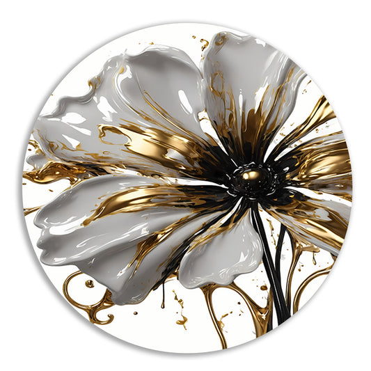 Abstracte Gouden Bloem op Wit aluminium muurcirkel