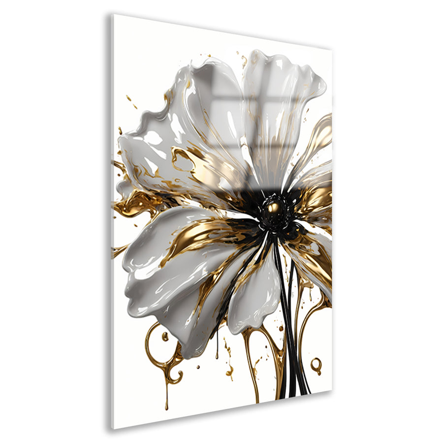 Abstracte Gouden Bloem op Wit acrylglas