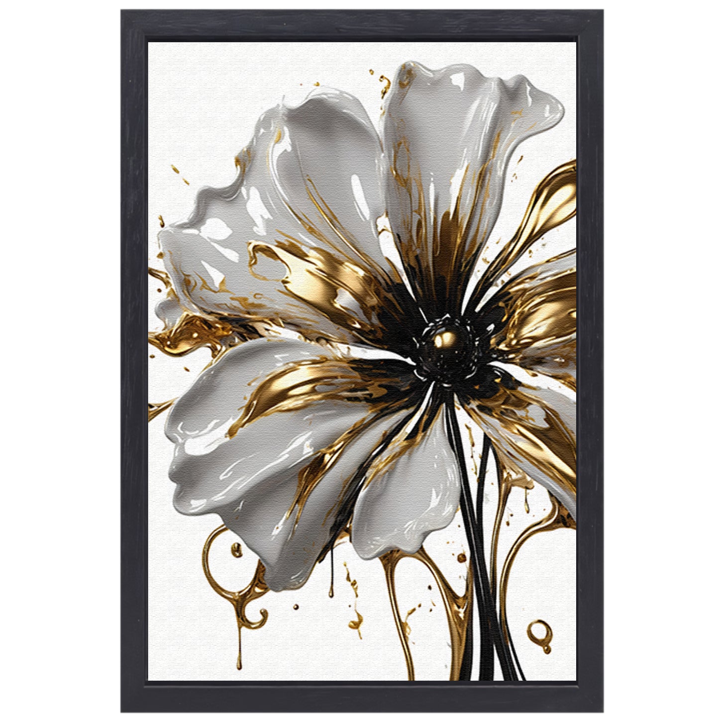 Abstracte Gouden Bloem op Wit canvas met baklijst