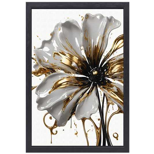 Abstracte Gouden Bloem op Wit canvas met baklijst