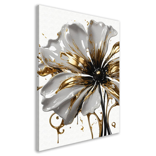 Abstracte Gouden Bloem op Wit canvas