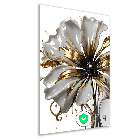 Abstracte Gouden Bloem op Wit poster