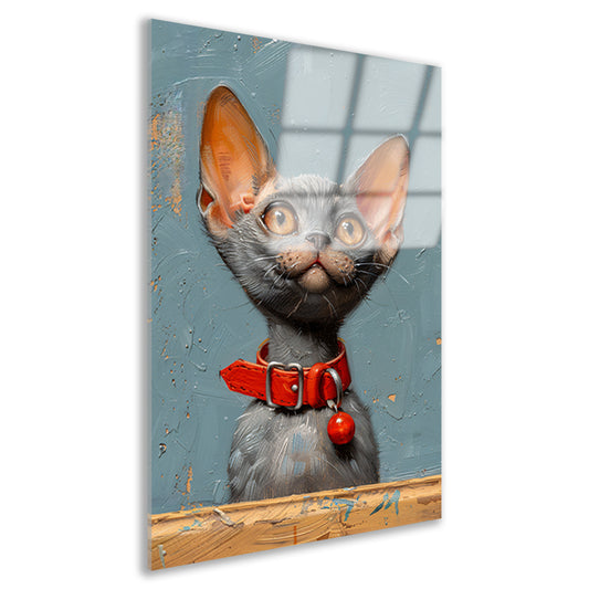 Schattige grijze kat met rode halsband acrylglas