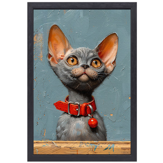 Schattige grijze kat met rode halsband canvas met baklijst