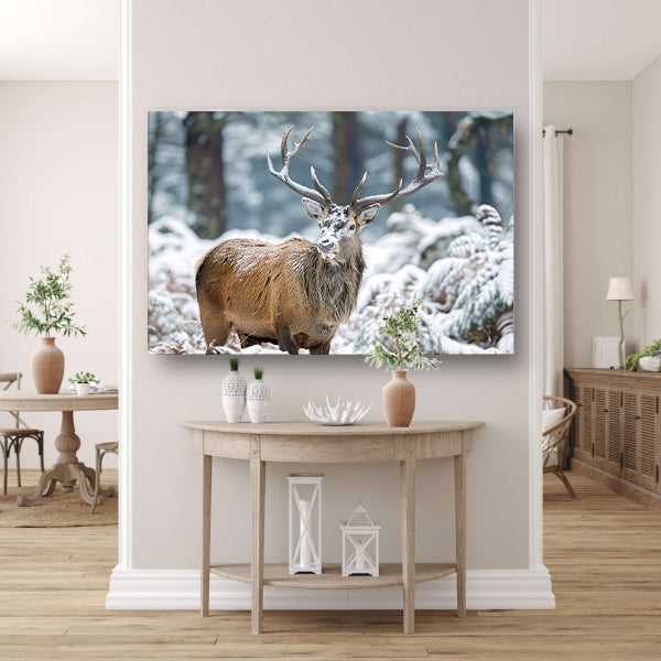 Hert met imposant gewei in winterlandschap   poster