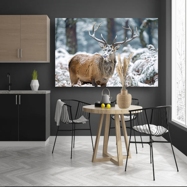 Hert met imposant gewei in winterlandschap   poster