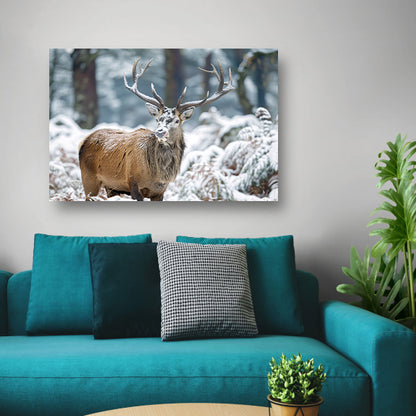 Hert met imposant gewei in winterlandschap   poster