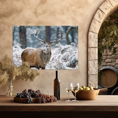 Hert met imposant gewei in winterlandschap   tuinposter