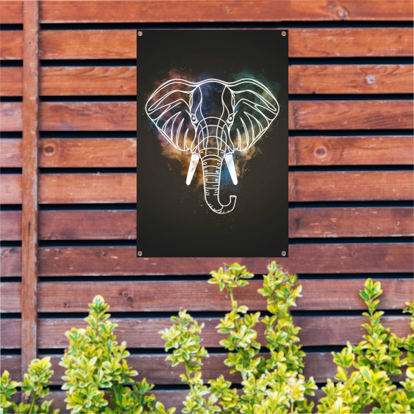 Minimalistische Olifant in Kosmische Nevel tuinposter