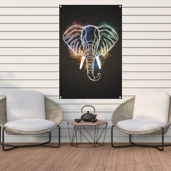 Minimalistische Olifant in Kosmische Nevel tuinposter