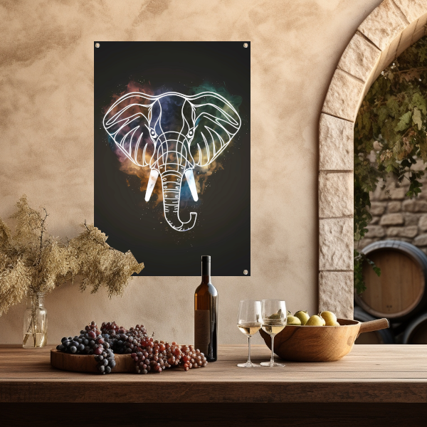 Minimalistische Olifant in Kosmische Nevel tuinposter