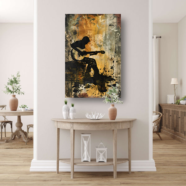 Abstracte silhouet van gitarist in kleur acrylglas