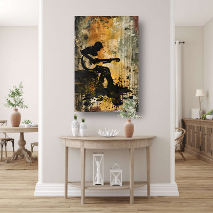 Abstracte silhouet van gitarist in kleur   canvas
