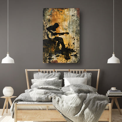 Abstracte silhouet van gitarist in kleur   poster